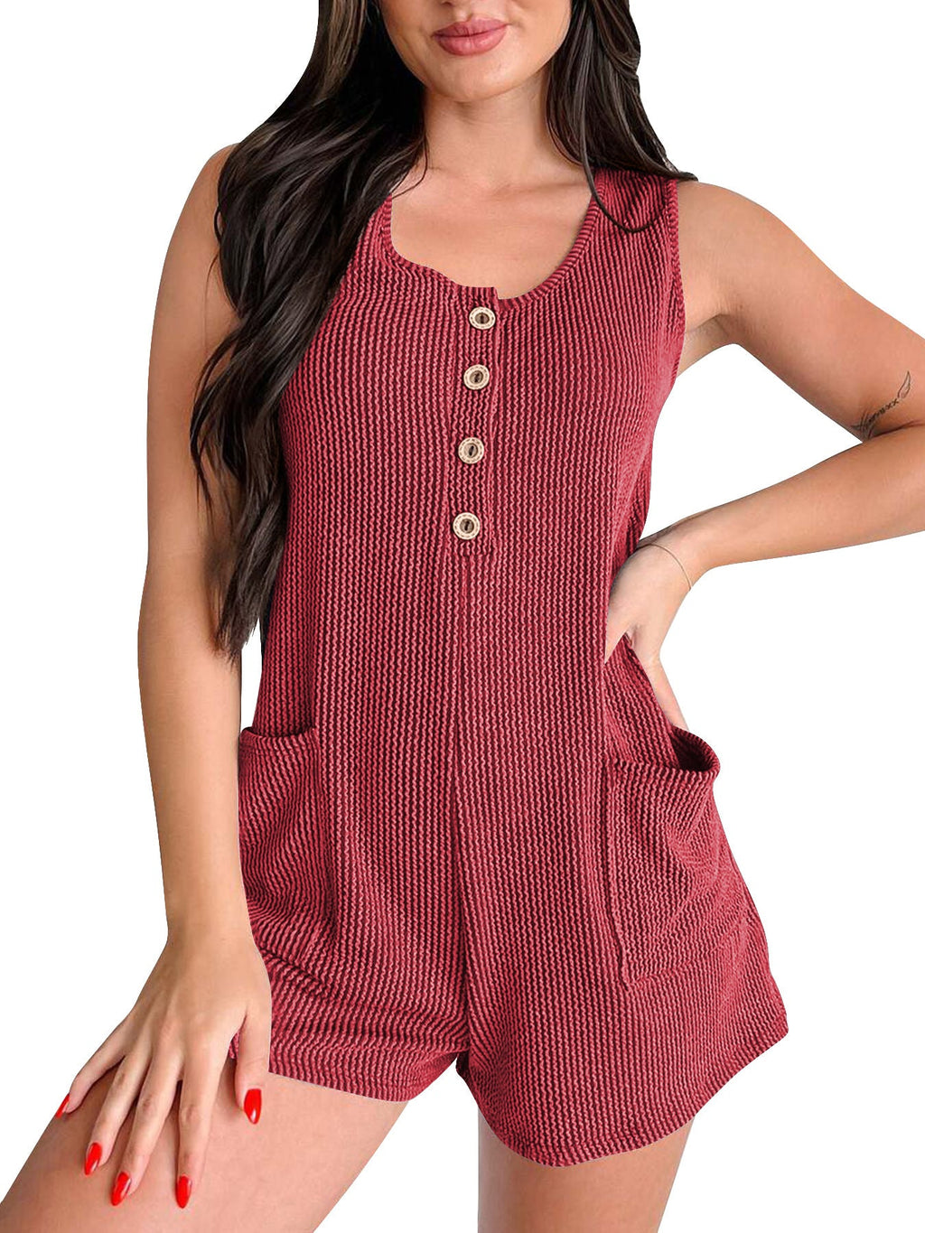 Women's Textured Jumpsuit with Decorative Buttons