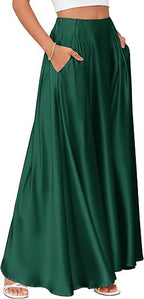 Women's Maxi Skirt with Elegant Pleats and Practical Pockets