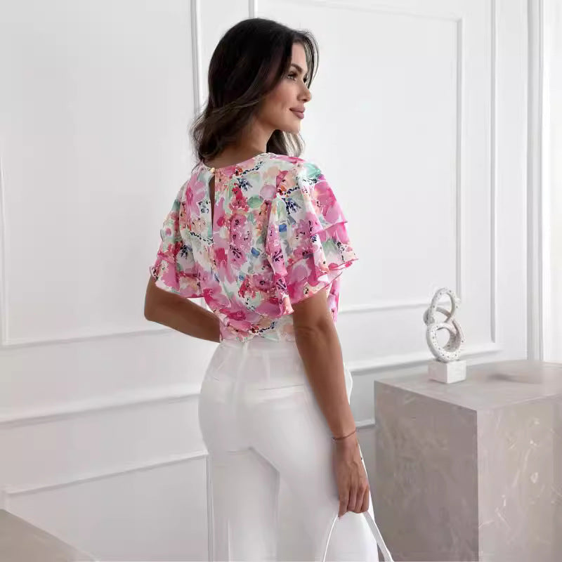 Women's Blouse with Voluminous Ruffle Sleeves