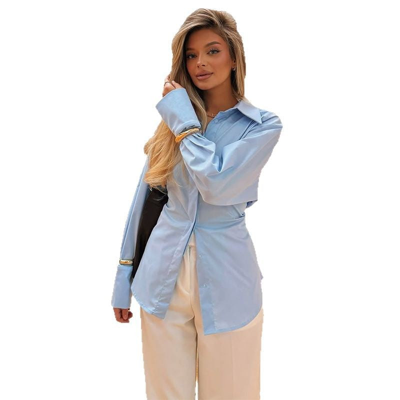 Elegant Women's Long-Sleeve Blouse with Structured Fit