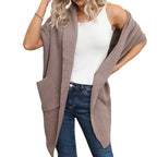 Women's Chunky Knit Cardigan with Open Sleeves and Practical Pockets