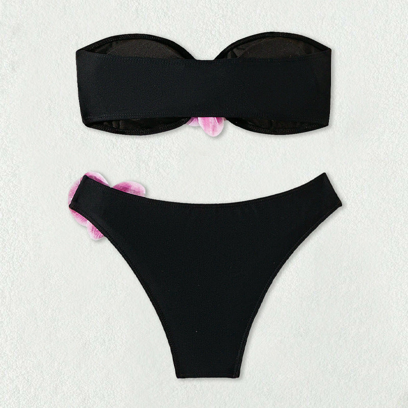 Women's Bandeau Bikini with Elegant Orchid Accents