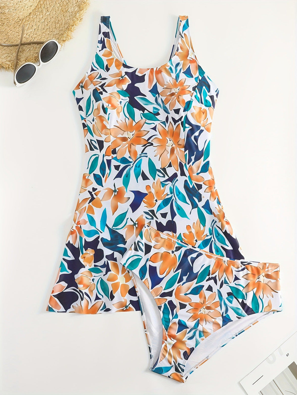 Women's Floral Swimsuit Set with Light Skirt