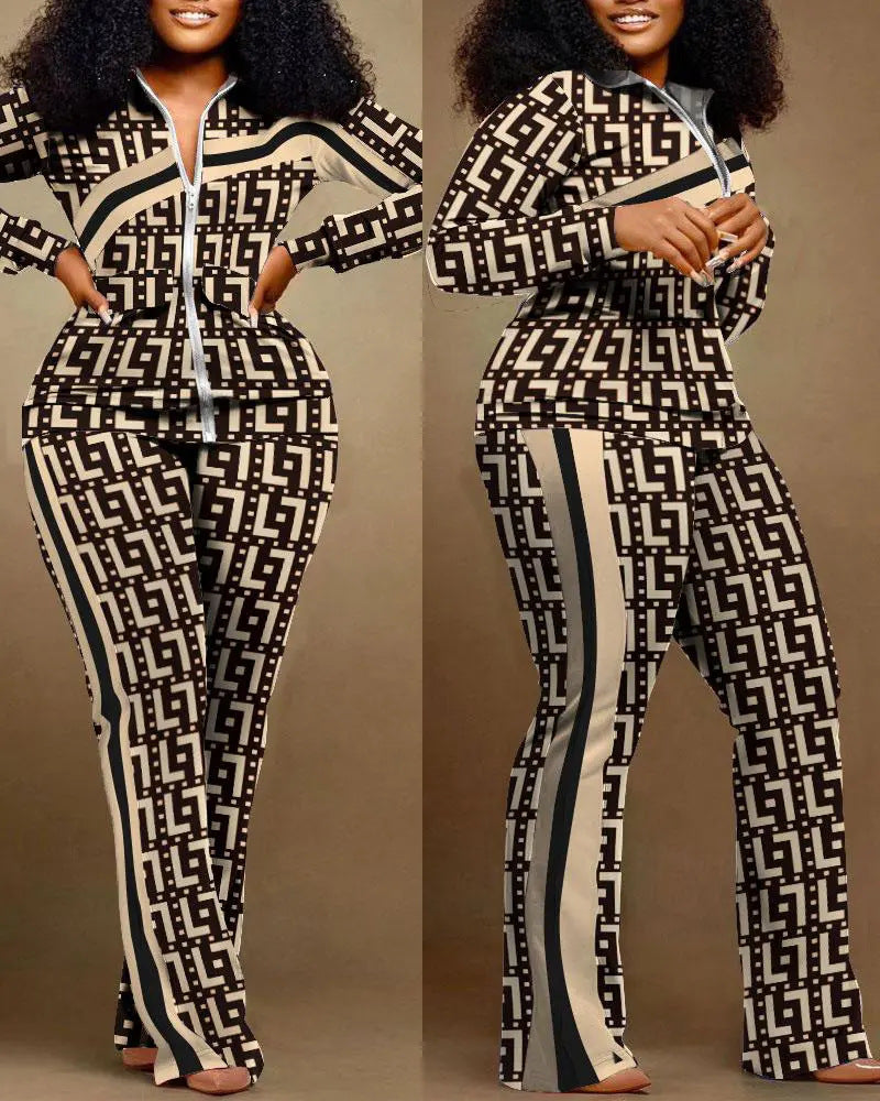 Denim-Style Tracksuit Set with Zipper