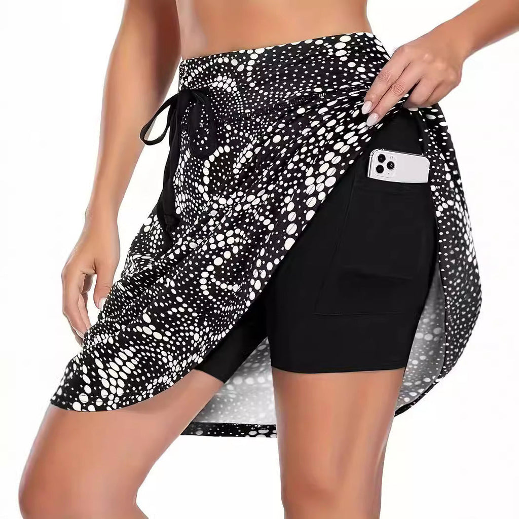 Women's High-Waist Sports Skirt with Integrated Shorts and Pockets