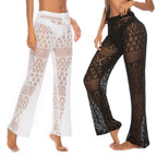 Women's Wide-Leg Crochet Beach Pants with Openwork Design