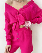 Women's Casual Long-Sleeve Shirt with Buttons and Pockets