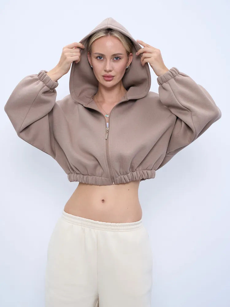 Women's Cropped Hoodie with Oversized Sleeves