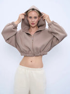Women's Cropped Hoodie with Oversized Sleeves