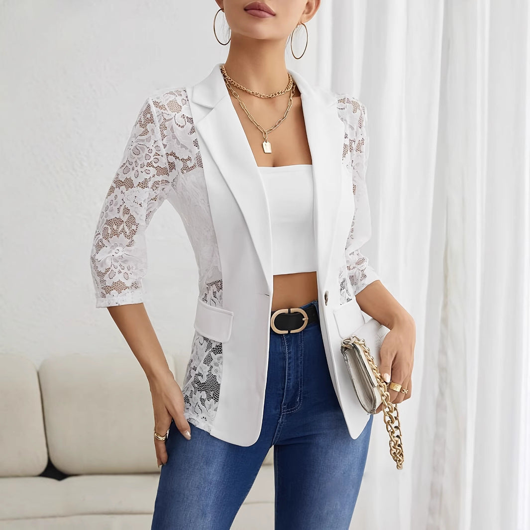 Women's Elegant Lace Blazer with Transparent Sleeves