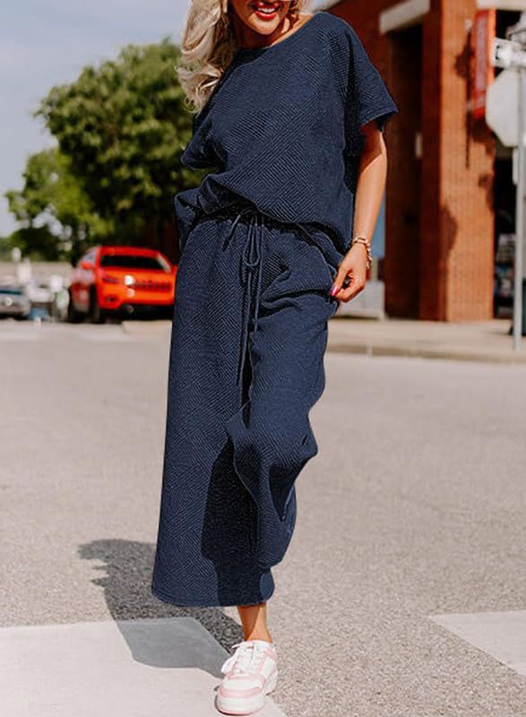 Women's Casual Jumpsuit Set in Soft Material with Elastic Waistband and Wide-Legged Pants