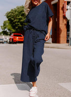 Women's Casual Jumpsuit Set in Soft Material with Elastic Waistband and Wide-Legged Pants