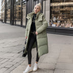 Women's Long-Sleeve Puffer Coat with Insulated Lining and Adjustable Hood