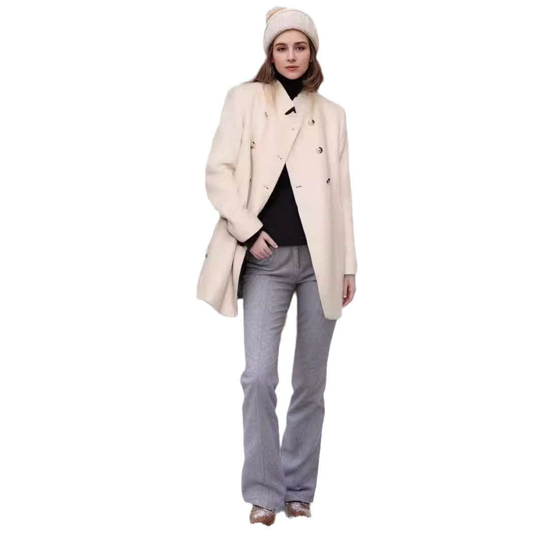Women's Elegant Short Coat with Double-Breasted Buttons and Silky Details