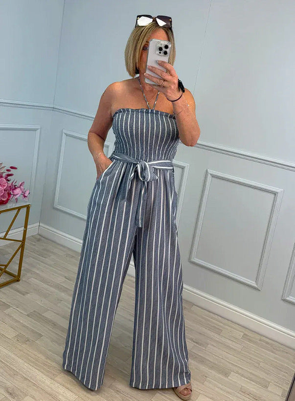 Women's Elegant Strapless Wide-Leg Jumpsuit