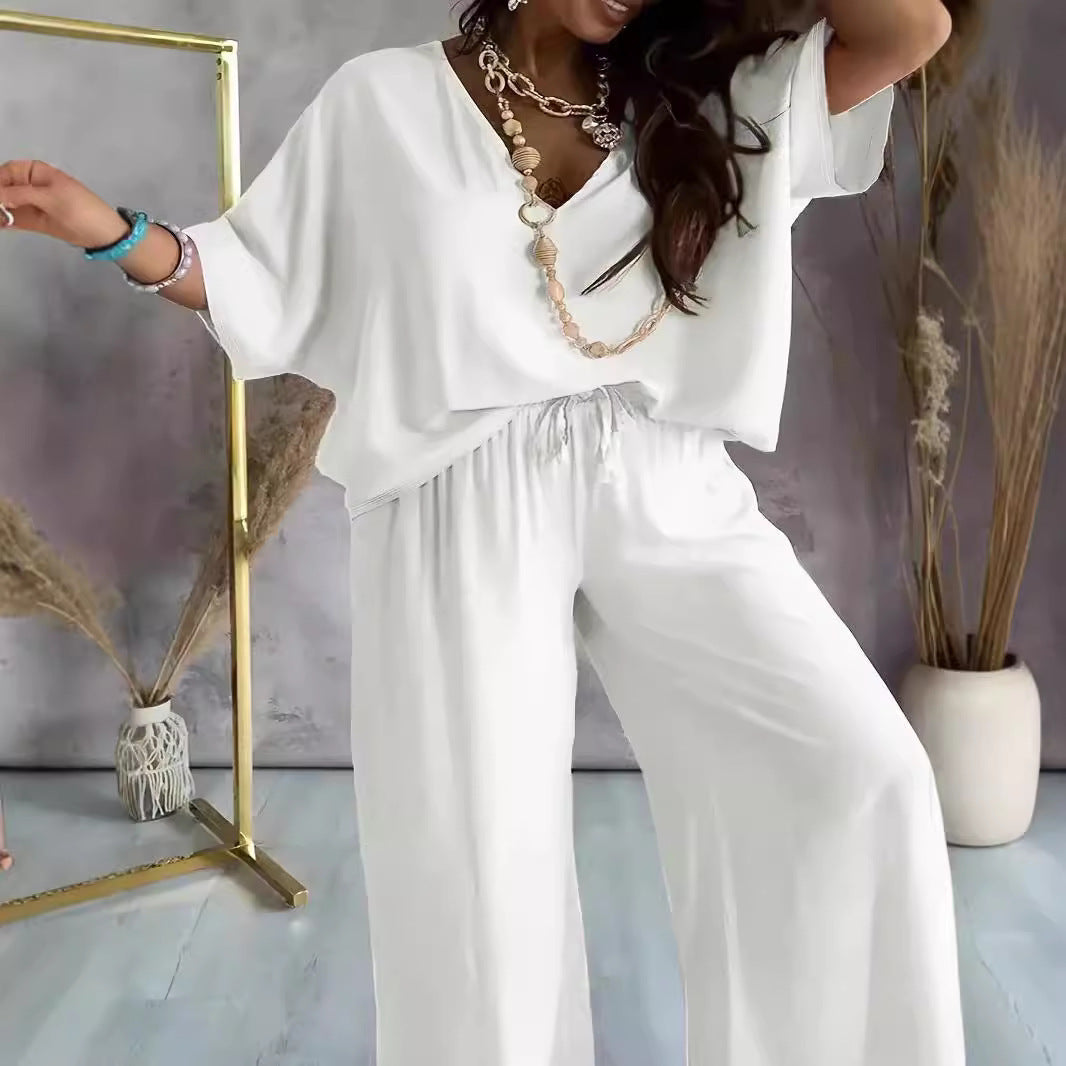 Women's Jumpsuit with Casual V-Neck and Wide Leg