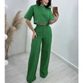 Women's Fashionable Crop Top and Wide-Leg Trousers Set