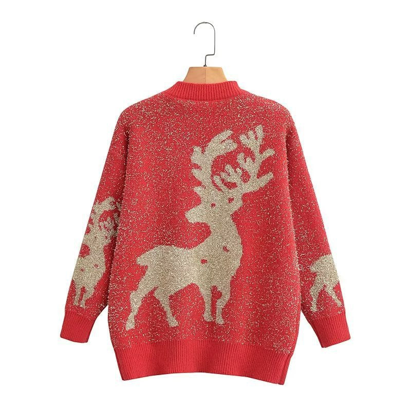 Women's Festive Sweater with 3D Reindeer Motif