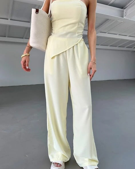 Women's Elegant Strapless Jumpsuit with Asymmetric Design