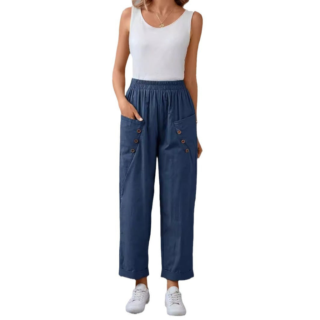 Women's Elegant Casual Pants with Button Details