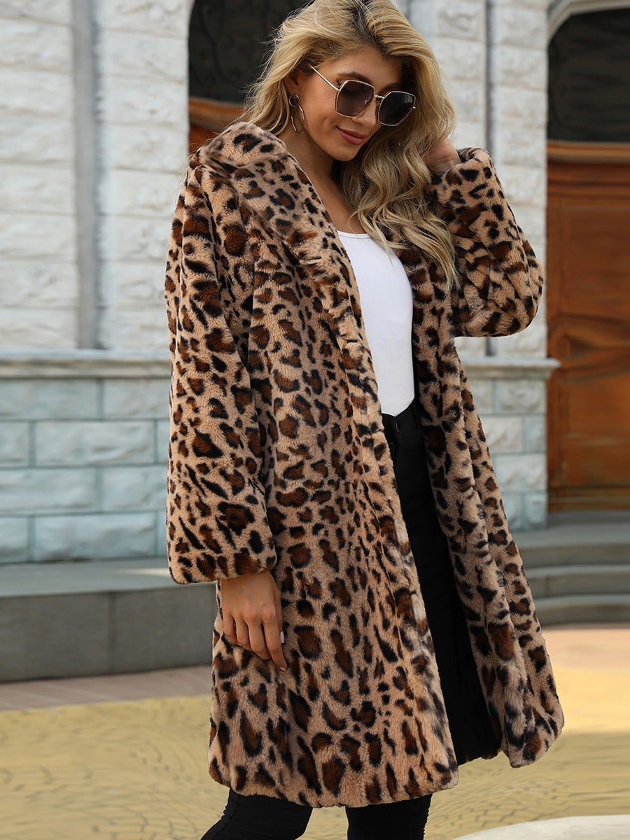 Elegant Leopard Print Faux Fur Coat