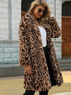 Elegant Leopard Print Faux Fur Coat