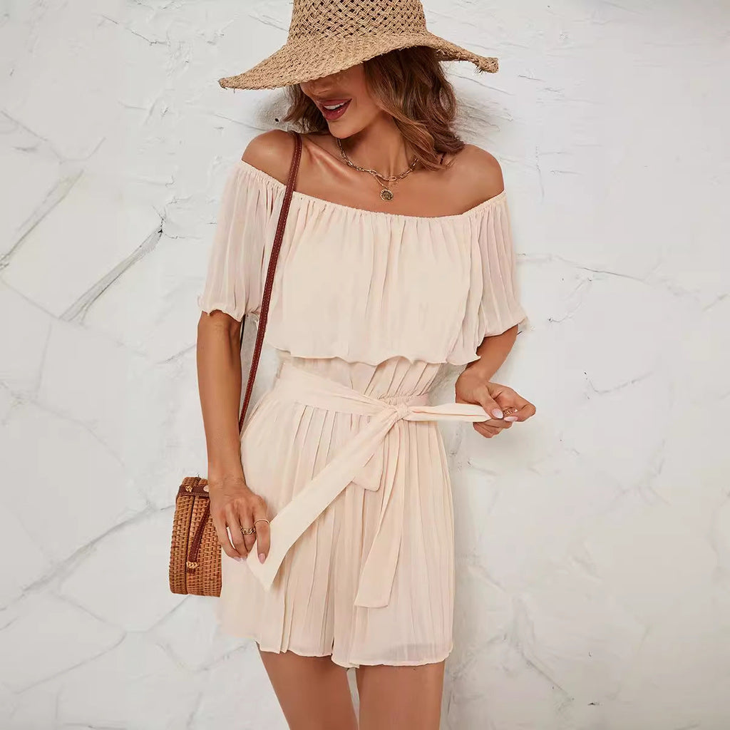 Women's Ruffled Jumpsuit with Adjustable Waist Belt