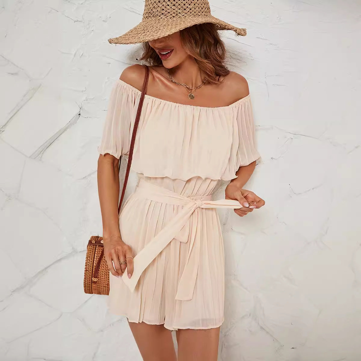 Women's Ruffled Jumpsuit with Adjustable Waist Belt