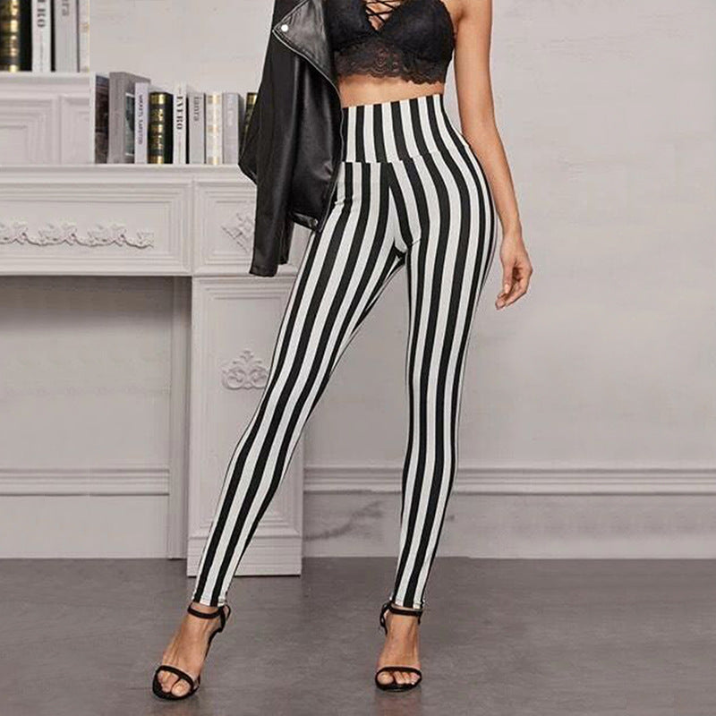 Women's High-Waisted Leggings with Graphic Stripe Pattern