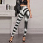 Women's High-Waisted Leggings with Graphic Stripe Pattern