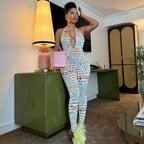 Women's Bodycon Jumpsuit with Deep V-Neck and Exclusive Pattern