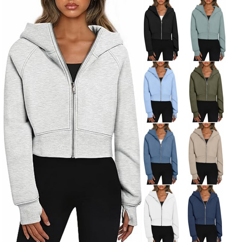 Women's Comfortable Short Sleeve Zip-Up Hoodie