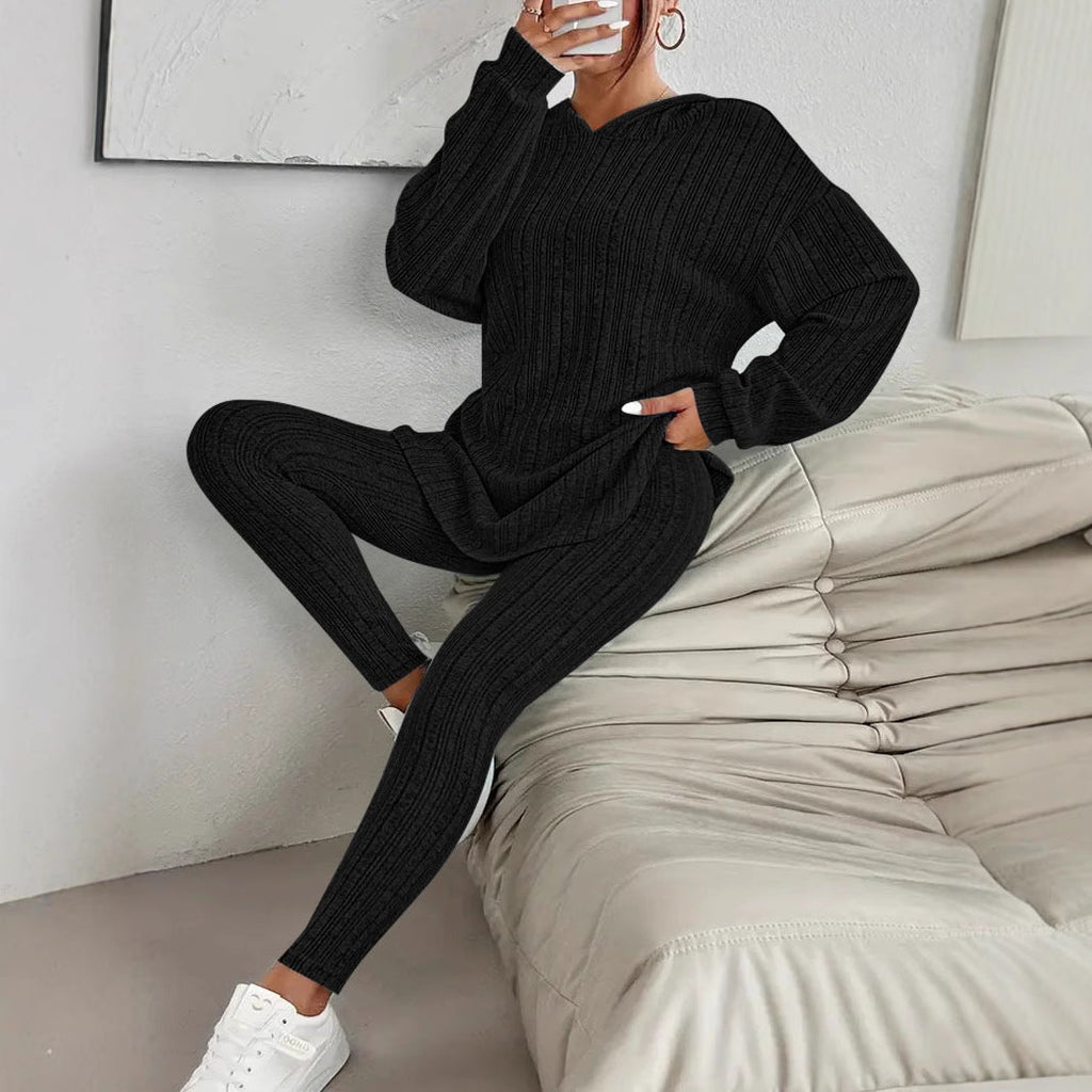 Women's Leggings Set with Textured Long-Sleeve Top