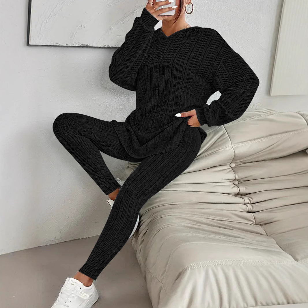 Women's Leggings Set with Textured Long-Sleeve Top