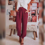Women's Comfortable Casual Pants with Elastic Waistband and Pockets