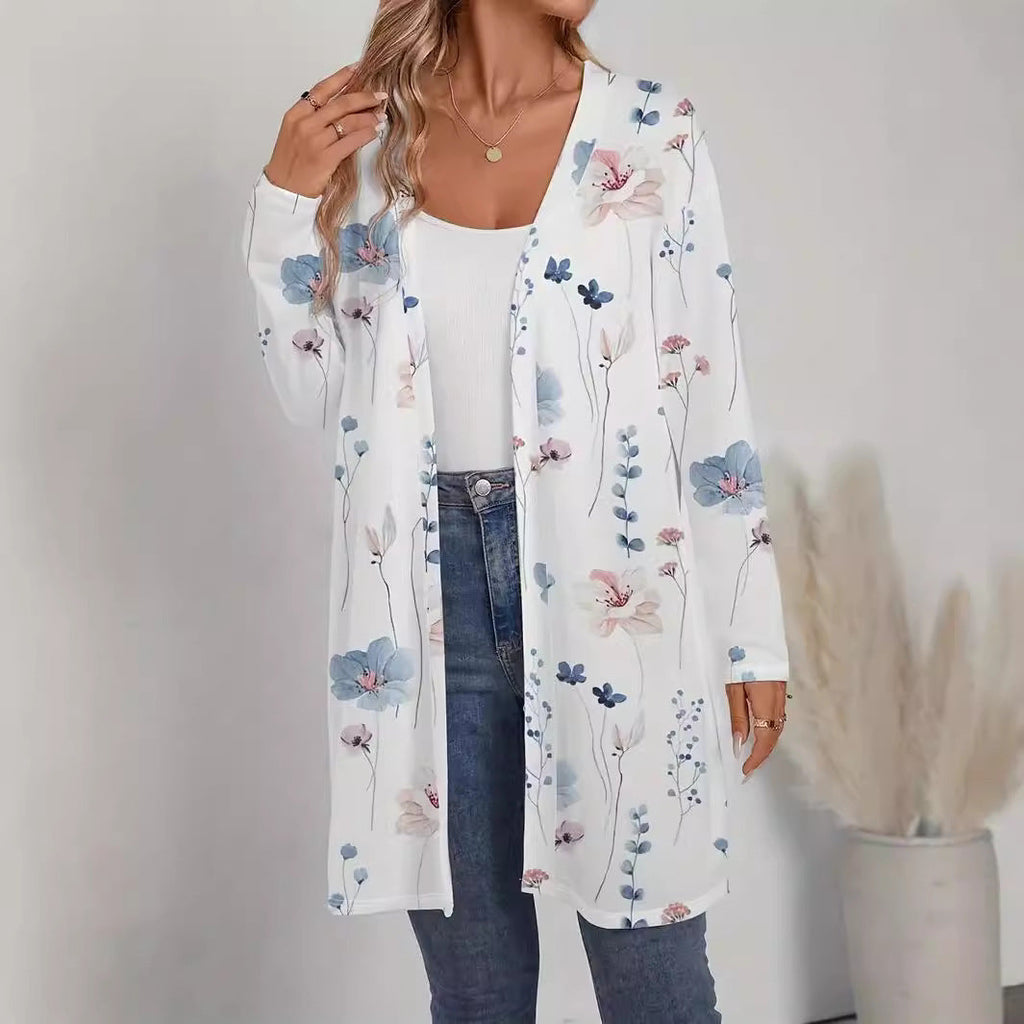 Ladies Floral Longline Cardigan with Open Cut