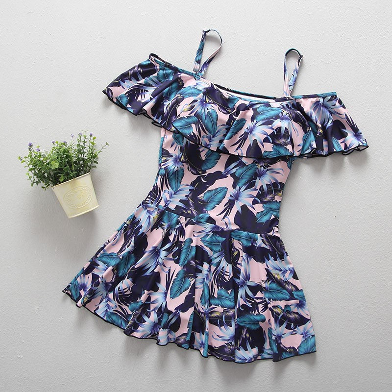 Women's Ruffled Swimsuit with Ribbed Texture