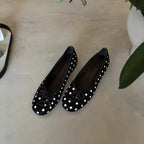 Women's Ballet Flats with Charming Polka Dot Pattern and Dainty Bow Detail