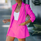 Women's Fitted Long Blazer and High-Waist Shorts Set