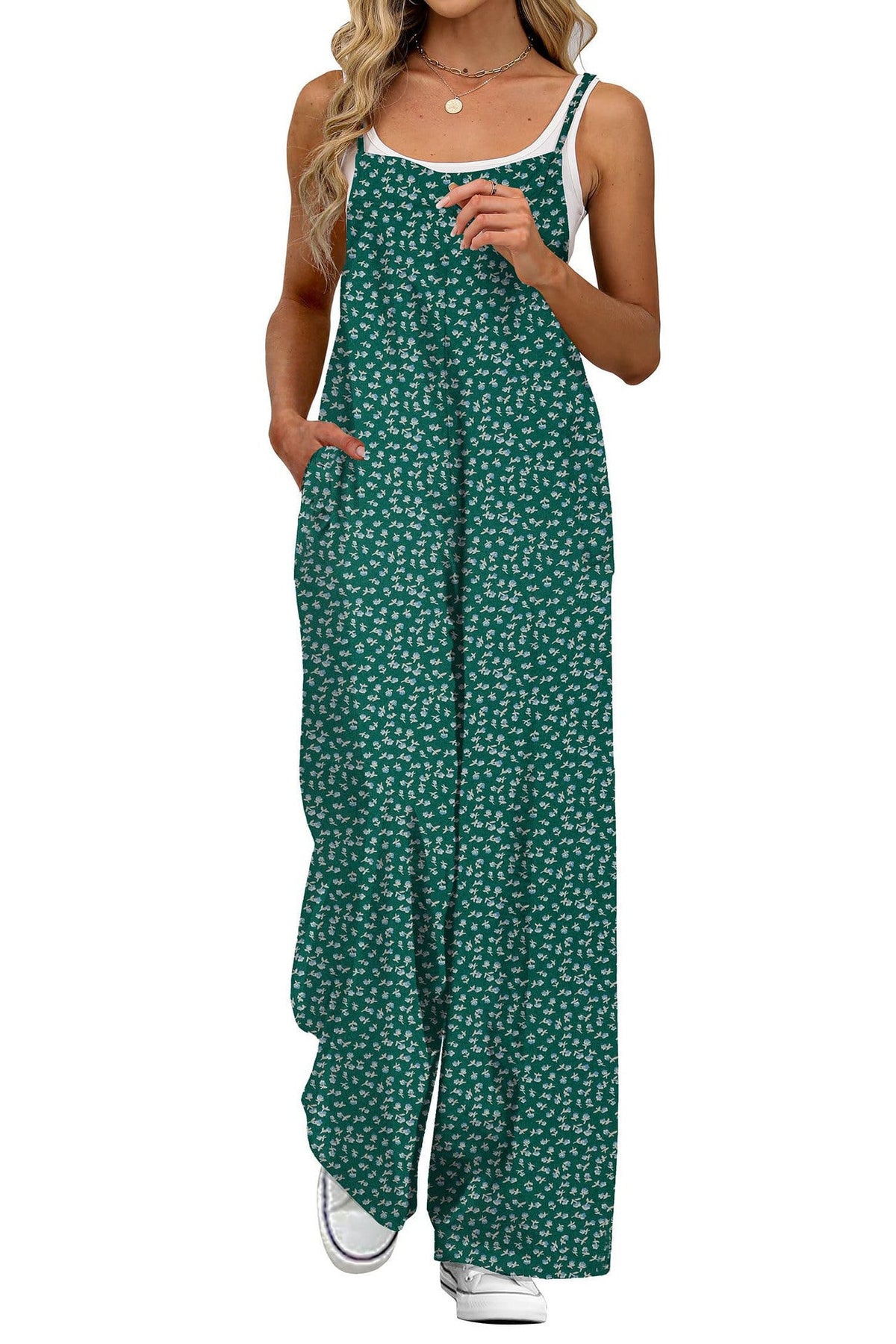 Casual Women's Jumpsuit with Floral Patterns and Pockets