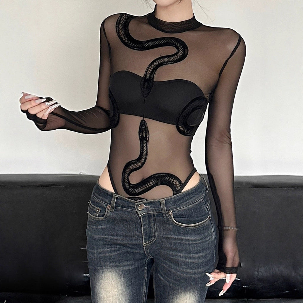 Women's Sleeveless Mesh Top with Snake Design