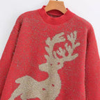 Women's Festive Sweater with 3D Reindeer Motif