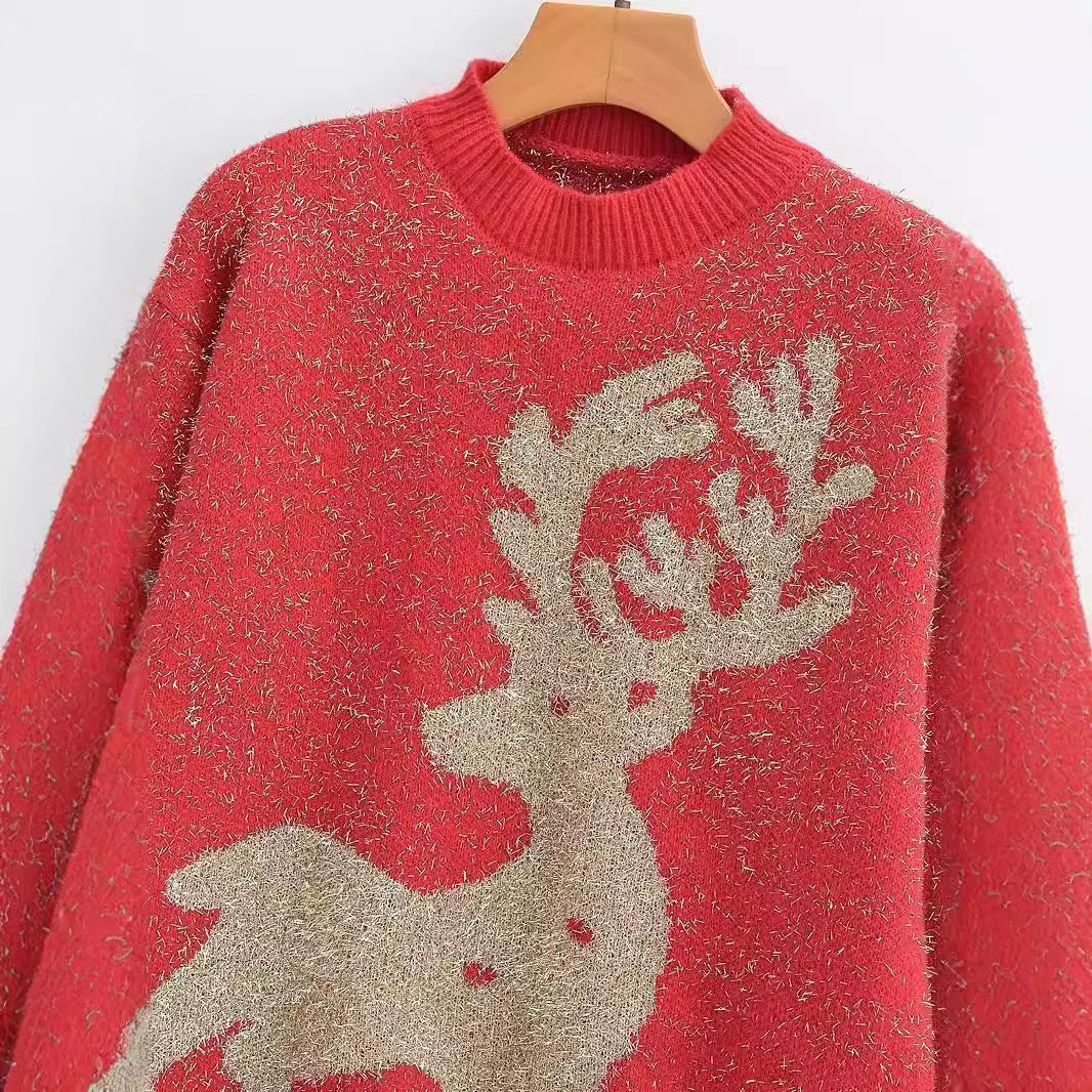 Women's Festive Sweater with 3D Reindeer Motif