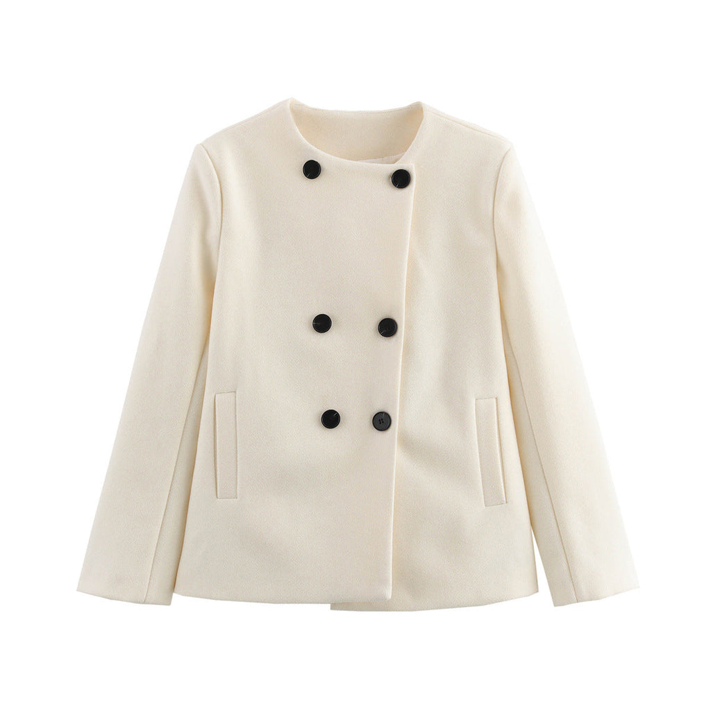 Elegant Winter Jacket with Double Button and Pocket Design