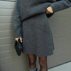 Women's Comfortable Knit Pullover with Dropped Shoulders and Fashionable Hem
