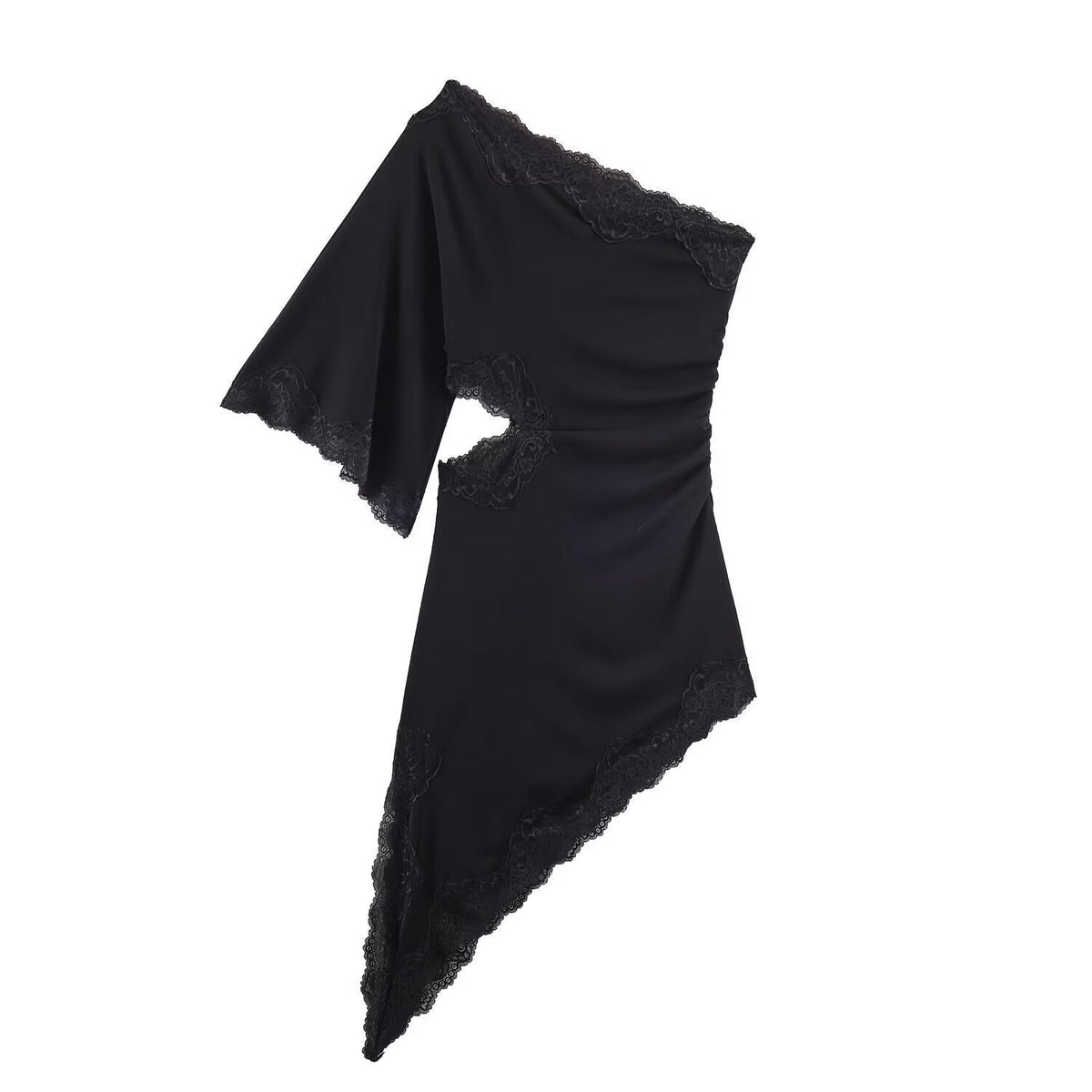 Women's Asymmetrical Lace Top with Elegant Ruffle Details