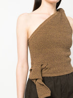 Women's Asymmetrical Knit Top with Decorative Knot
