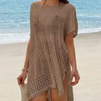 Women's Crochet Beach Cover-Up with Open Design and Elegant Eyelet Pattern