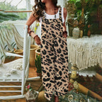 Women's Casual Jumpsuit with Leopard Print and Pockets