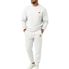 Men's leisure jogging suit made of textured fleece with round neckline and drawstring waistband